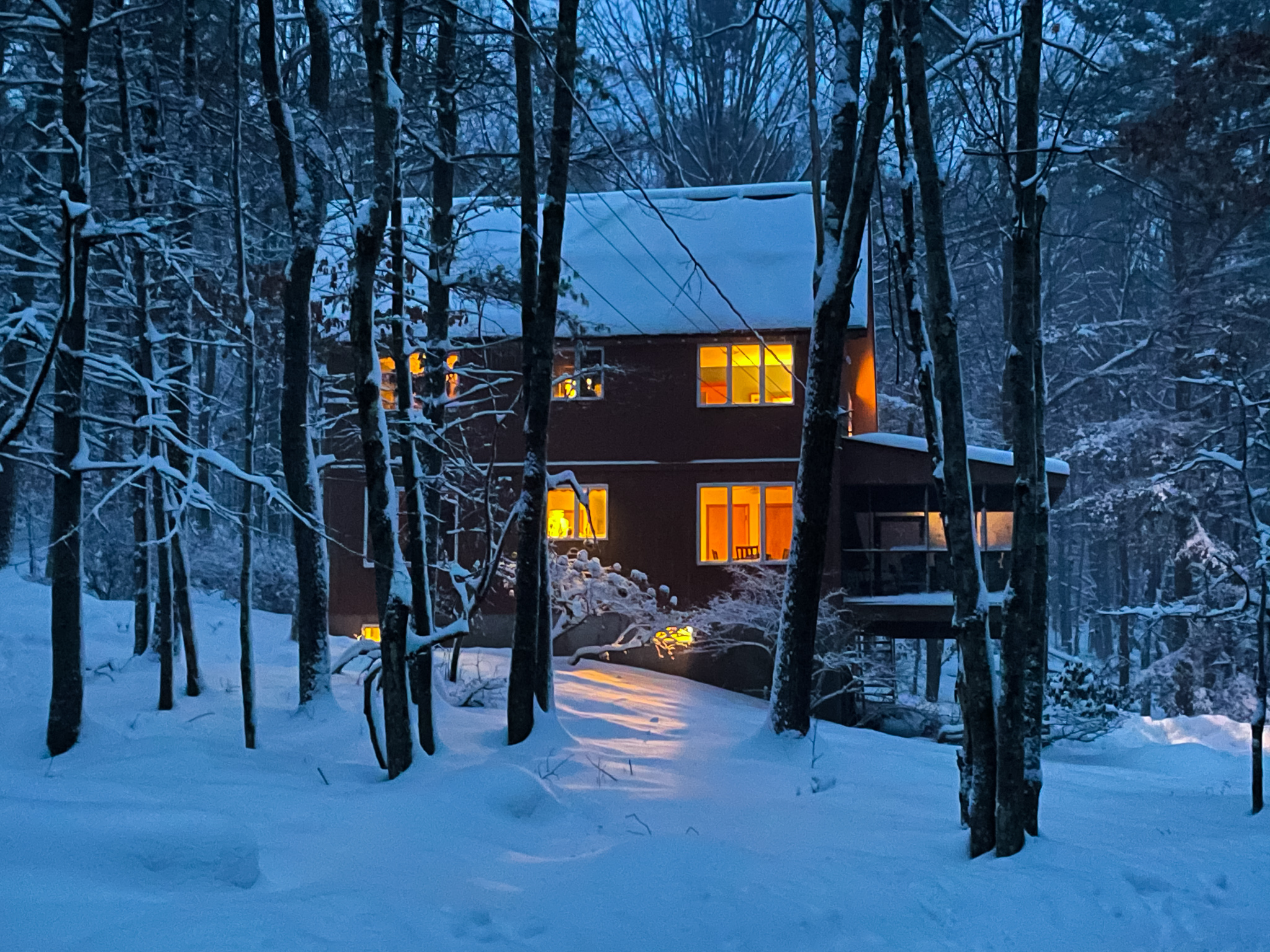 Catskill Mountain Lodge at Twilight in Snow